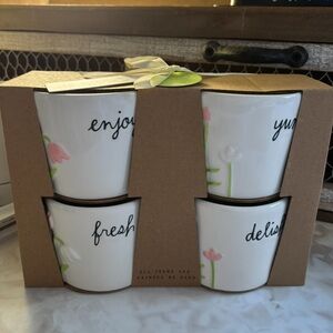 Rae Dunn Floral Ceramic Ramekin Set - White and Pink